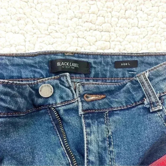 Black Label High Waisted Distressed Faded Mini Stretch Jean Skirt Size L - Picture 9 of 15